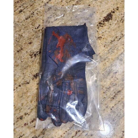 Vintage Size S Blue Leather Long Gloves Slashed Fake Bloody Slashed Zombie War - Picture 16 of 16